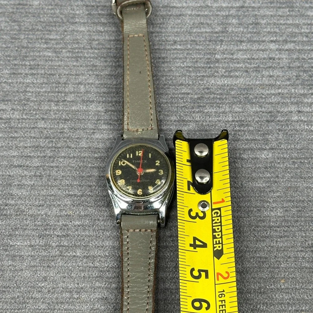 Vintage Timex Military Style Manual Wind Watch Black Dial Red Hand 10 M45